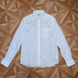 Faherty Laguna White 100% European Linen Long Sleeve Shirt Size Medium Excellent